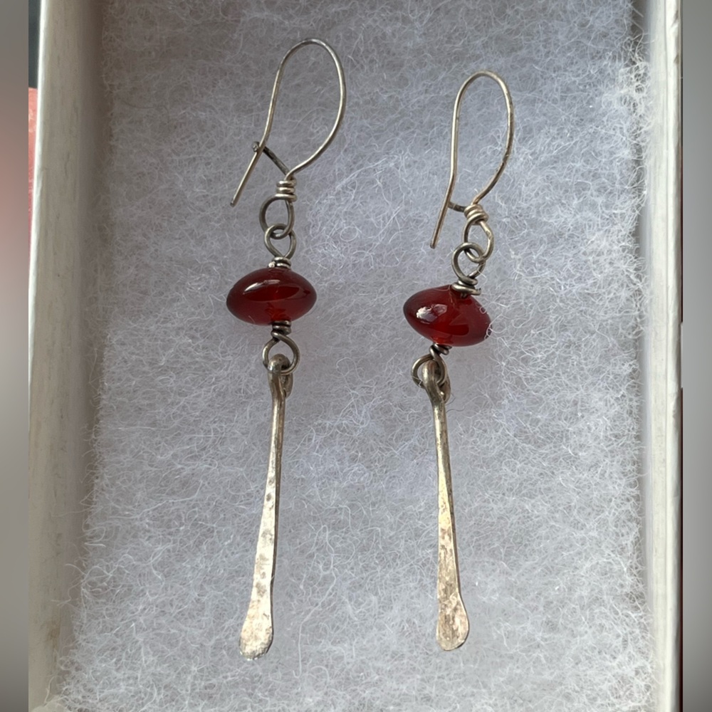 Elegant Sterling Silver and Red Dangle Earrings